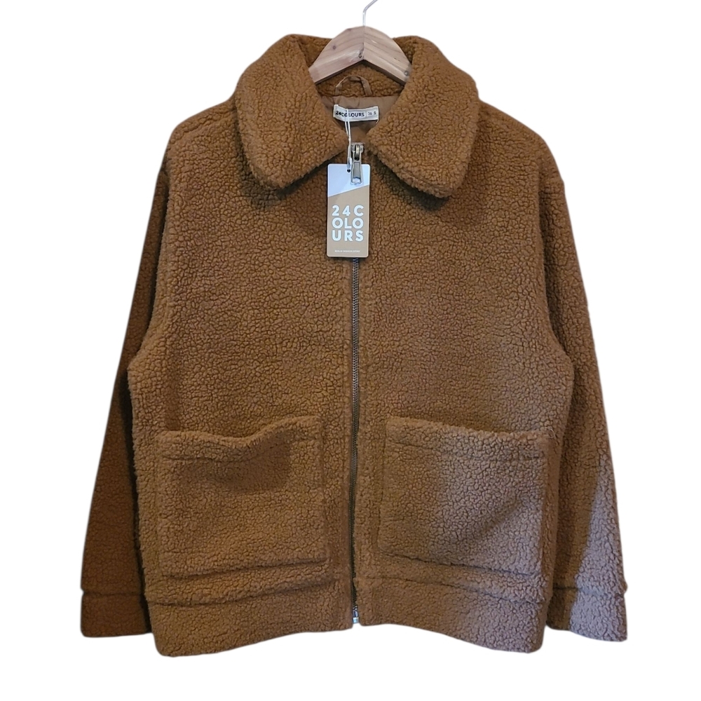 Women's 24 Colours Teddy Fleece Zip Up Jacket Brown Zumiez Small - Picture 4 of 15